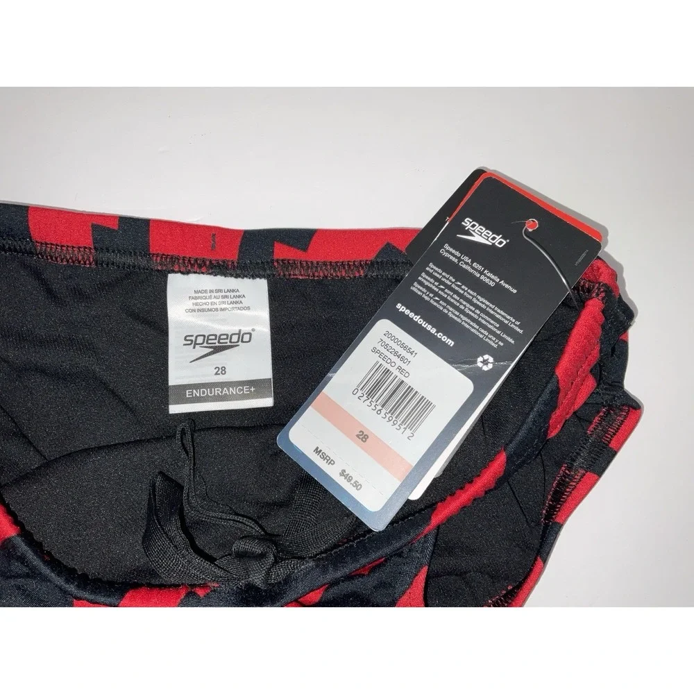 NIP Men's Speedo Competitive Endurance+ Vortex Maze Brief Trunks Red Black 28